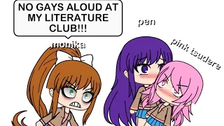 || Aware characters react to Monika || ddlc || 2/5 || Gacha || Gacha Club || tw: blood ||