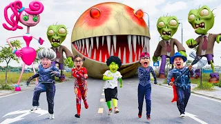 Baby Miss T & Nick Spider Save Pacman  VS TEAM BAD GUYS Mommy LongLes, Zombie | Scary Teacher 3D IRL