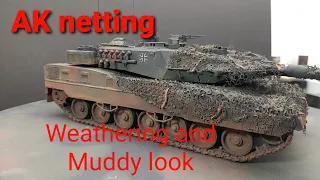 Weathering, adding Mud and using AK Camo netting on a Leopard 2a7 1/35 German Tank (video #44)