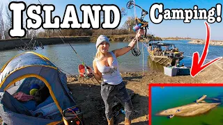 River CAMPING on a BIG ISLAND Surrounded by Water Fishing & Cooking!!! (Island Camping w/ Jackery!!)