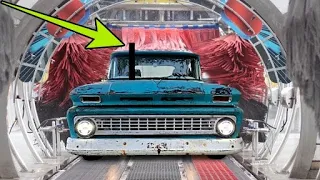 The Cummins diesel swapped Chevy C10 puts the hater pipe to the test at the automatic carwash.