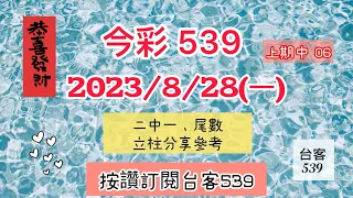 今彩539｜8/28(一) 二中一、尾數版路分享｜上期中06｜立柱分享#539 #今彩539 #539版路