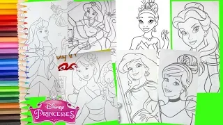 Disney Princess ARIEL CINDERELLA JASMINE BELLE MULAN AURORA COMPILATION - COLORING PAGES