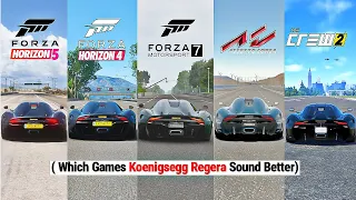 Koenigsegg Regera Comparison - Forza Horizon 5 Vs FH4, FM7, Assetto Corsa, The Crew 2, NFS HEAT