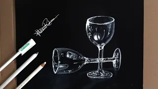 Drawing Glass with White Pencil on Black Paper Easy Step By Step