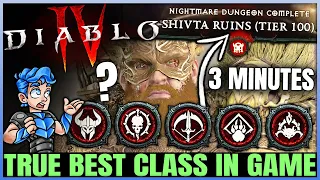 Diablo 4 - Nightmare Dungeon T100 Done in 3 MINUTES - Endgame Class Ranking & Most Powerful Builds!