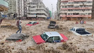 Hong Kong Underwater! Record flooding in China's largest city, River overflow in Guangdong