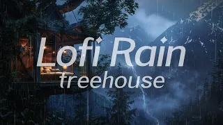 Forest Treehouse in Rain 🌧️ Lofi HipHop / Ambient 🎧 Lofi Rain [Beats To Relax / Piano x Drums]