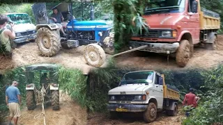 Tata 407 SK Tipper BS III || IV vs Tractor 445 offroad | Slippery road