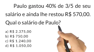 QUESTÃO DE FRAÇÃO E PORCENTAGEM QUE MUITA GENTE NÃO SABE RESOLVER! VOCÊ CONSEGUE ?