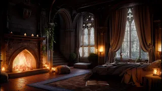 Cozy Castle Room Haven - Thunderstorm, Fireplace & Rain Sounds to Sleep Instantly - 8 Hours
