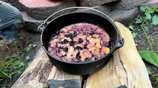 Blueberry Cobbler In DUTCH Oven Campfire Cooking (Vegan)