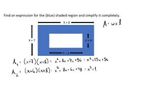 Intermediate Algebra: Find an expression for the (blue) shaded region and simplify it completely.