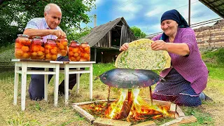 Large Kutabs with Fresh Greens Roasted in the Azerbaijan Village! A 1000 Years Old Recipe!