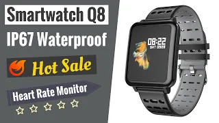 Q8 Android Smartwatch IP67 Waterproof Device, Bluetooth Heart Rate Monitor, Color Display