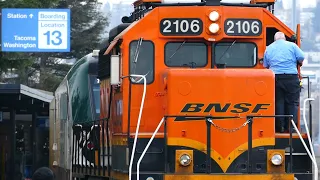 BNSF GP38-2 Rescues 6 Hour Late Amtrak Cascade 4K