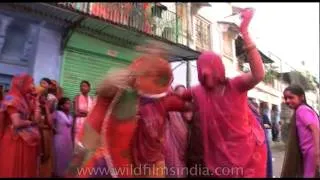 Rajasthani women dancing on dhol beats during Holi celebration in the state