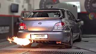500+HP '07 Subaru Impreza STi feat. SCREAMER PIPE on the DYNO | EJ25 Sound, Flames & Turbo Noises!