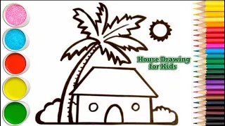 How to Draw a house 🏡 with palm tree 🌴 for kids || Easy step by step tutorial #11