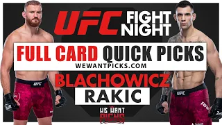 QUICK PICKS: UFC Vegas 54: Blachowicz vs. Rakic FULL CARD Predictions and Bets