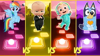 My Little Pony 🆚 Baby Boss 🆚 Cocomelon 🆚 Bluey | Who Is Win 🎯🏅| Tiles Hop EDM Rush |