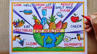 World Food Safety Day Poster Drawing easy| Healthy Diet chart drawing| Draw Eat Healthy stay healthy