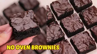 Dark Fudgy Brownies! [ No Oven, No Mixer ]