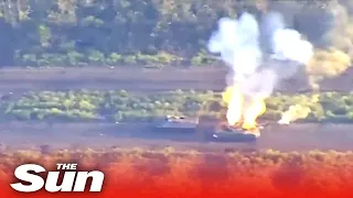 Russian tank are blown to pieces by Ukrainian missiles near Bakhmut