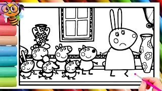 Peppa Pig in museum with friends Drawing,Painting and Coloring for Kids .Peppa Pig coloring pages