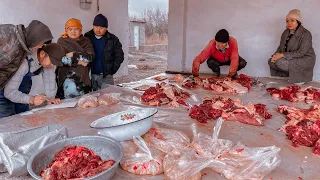Казахстан! Зарезали ЛОШАДЬ! Зачем казахи РАЗДАЮТ мясо? Традиции Казахстана! Сельская жизнь