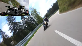 Yamaha R1 trying to keep up with Pro Rider on old Suzuki Bandit