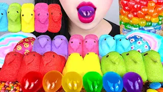 ASMR RAINBOW DESSERTS *COTTON CANDY, PEEPS MARSHMALLOW, RAINBOW EGG JELLY, BOBA, CHOCOLATE MUKBANG