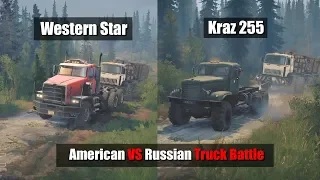 Spintires Mudrunner American Western Star vs Russian Kraz 255