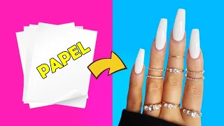 DIY - COMO FAZER UNHAS FALSAS À PROVA D'ÁGUA DE " PAPEL " EM CASA – TRUQUES PARA UNHAS