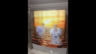 Фото Шторка для ванной с Лебедями