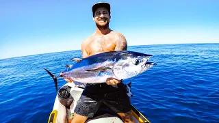 My Biggest Tuna Ever Fishing On The Jetski SHARKS Go Crazy (Catch & Cook) - Ep 182