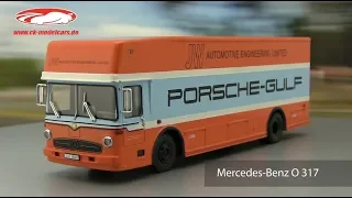 ck-modelcars-video: Mercedes Benz O 317 Porsche Gulf Renntransporter Baujahr 1968 Schuco