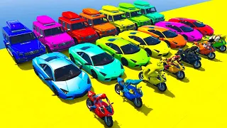 SPIDER-MAN and Rocket Cars with Ragdoll Heroes - Challenge on Motocycle, Water Bikes, Sharks #gtav