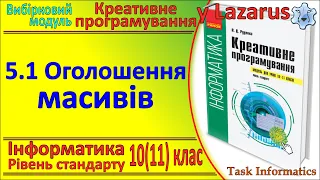 5.1. Оголошення масивів | Модуль Креативне програмування | 10(11) клас | Руденко