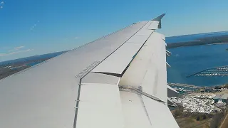 American A321 Wing View Landing Runway 5 RI TF Green International Airport (PVD) Sunny and Gusty