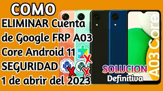 ✅ELIMINAR Cuenta de Google FRP A03 Core Android 11 SEGURIDAD 1 de Abrir del 2023 Paso A Paso.