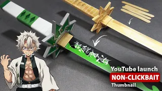 Easy & Simple DIY | Cool Sanemi Nichirin Sword from Popsicle Sticks w/Template | WITHOUT POWERTOOLS