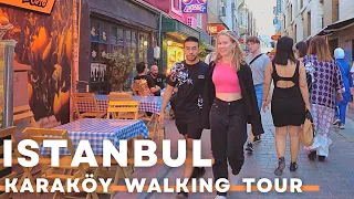 Istanbul 2022 Karaköy 5 August Walking Tour | 4K UHD 60FPS | Night Walk Around Cafe,Bar&Restaurants