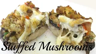 Stuffed Portobello Mushrooms - Breading, Bell Pepper, Bacon and cheese - PoorMansGourmet