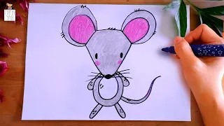 Как нарисовать мышь поэтапно для детей | Рисунок мышки | Няня Уля