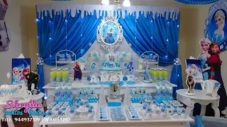 Linda idea de decoracion de FROZEN vintage, fiesta Infantil, torta, bocaditos, cumpleaños de niñas