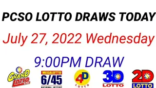 Update for PCSO LOTTO DRAWS TODAY July 27, 2022 WEDNESDAY