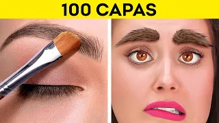 RETO DE LAS 100 CAPAS || 100+ Capas de uñas, lápiz labial, maquillaje por 123 GO! GOLD