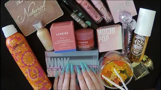 ASMR Eating Gummy Bears & Giant Makeup Haul / Review | Whispered Ramble, Binaural