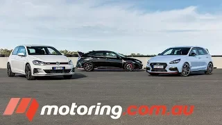 Hyundai i30 N v VW Golf GTI v Honda Civic Type R Track Test | motoring.com.au